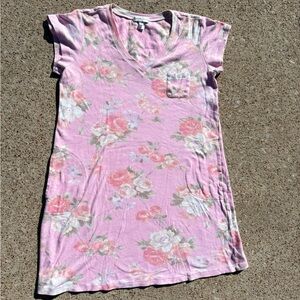 Miss Elaine Pink Floral V Neck Nightgown With Pockets Size Small Coquette